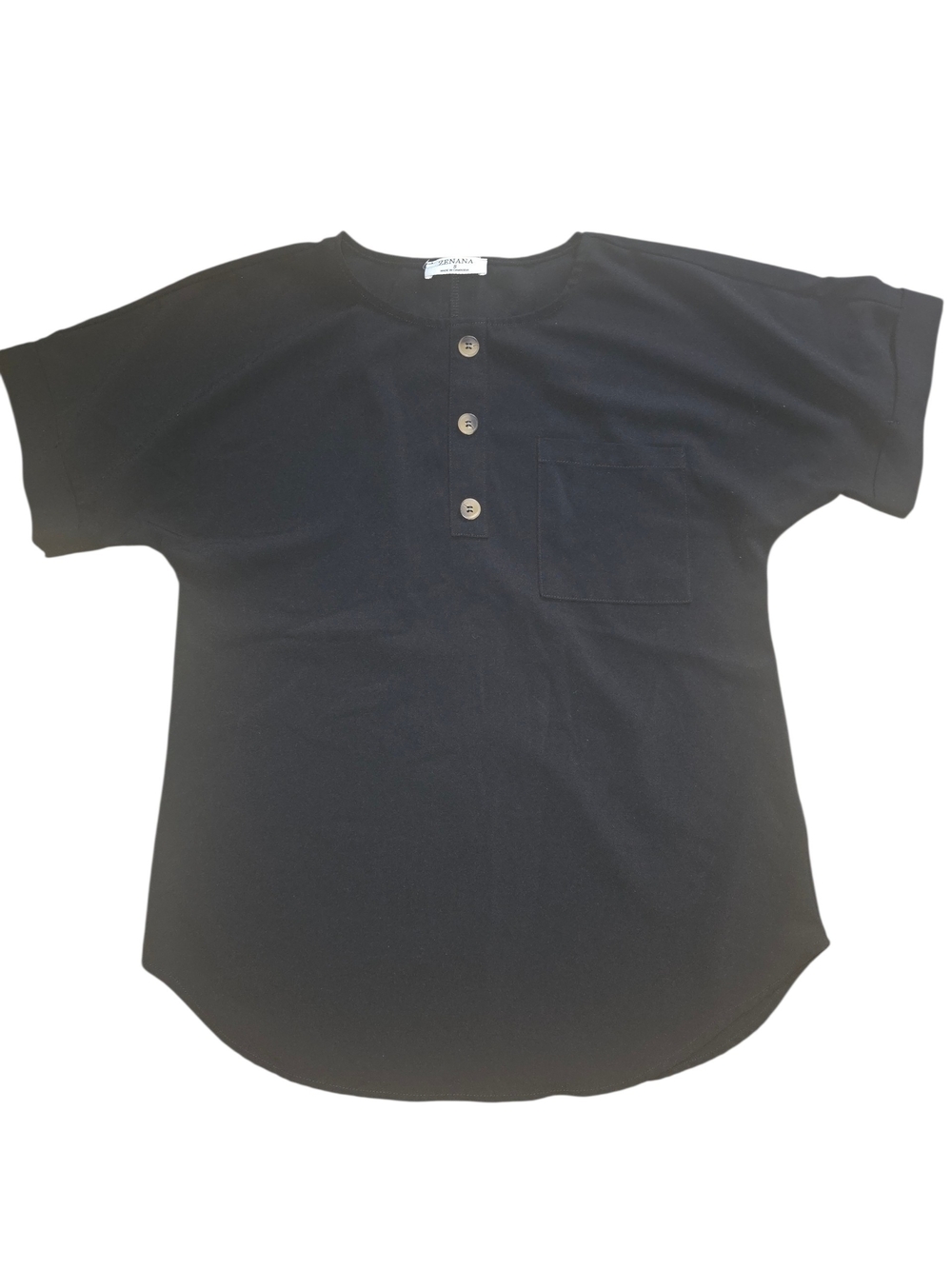 Zenana Outfitters Black Short-Sleeve Henley Pocket Tee